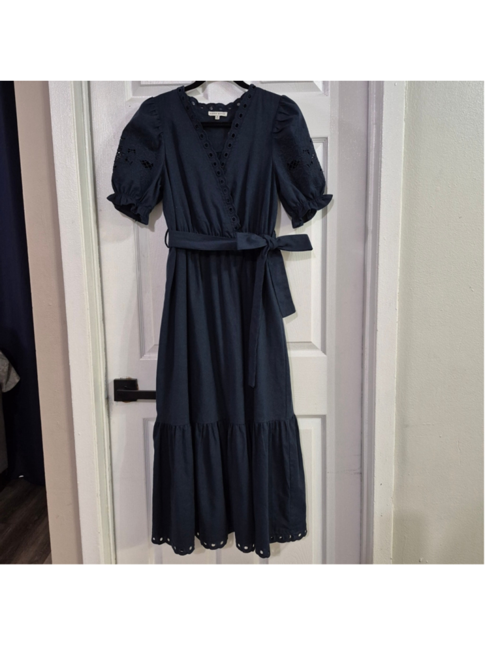 Moon River Midnight Blue linen Blend Midi Dress Med